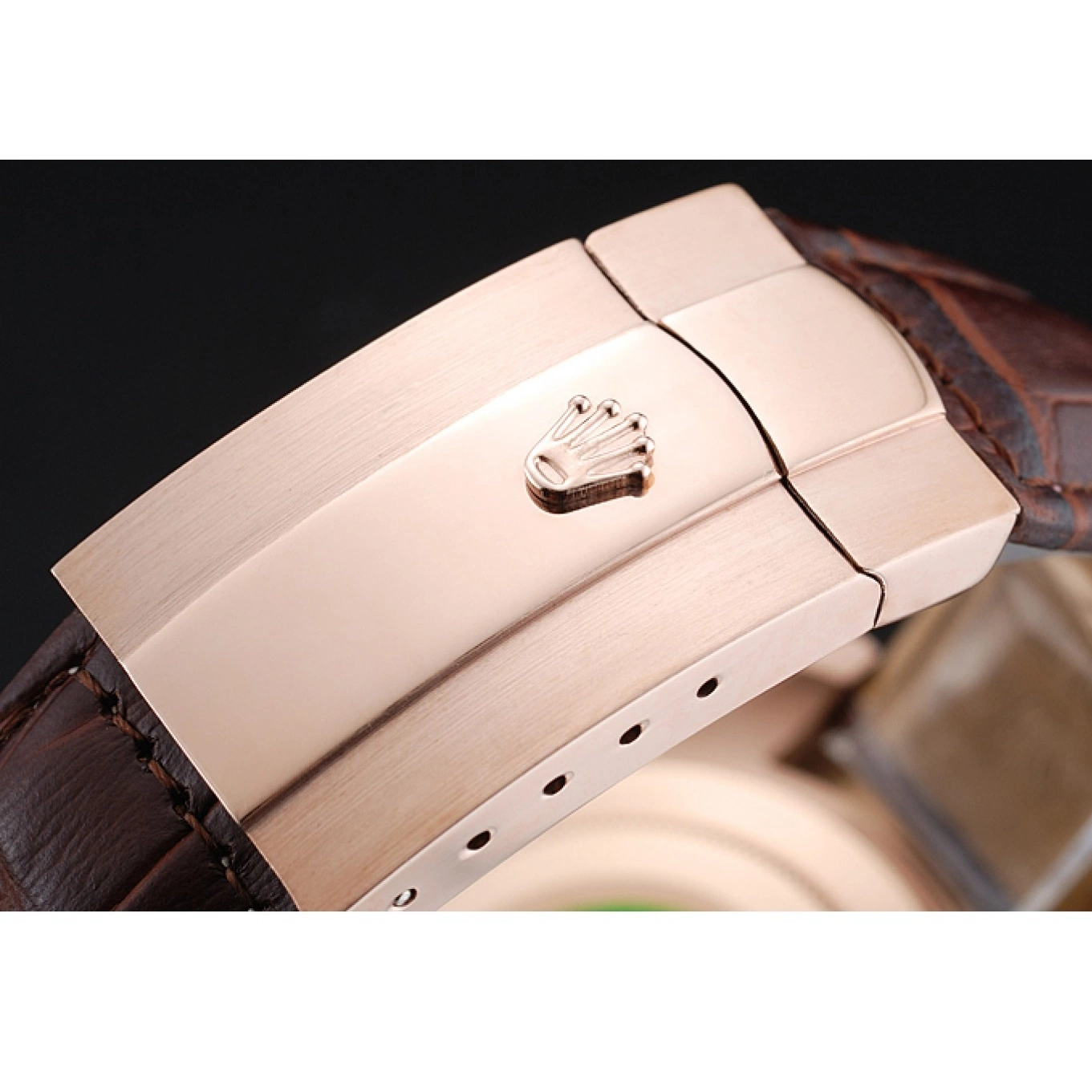 Aaa replica watch Gold Brown Brown Rolex Dial Leather Cosmograph Rose Daytona 1454243 Case Bracelet 0717